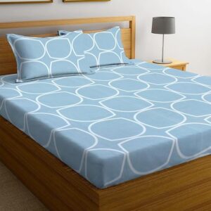 NEW LEAF Premium Cotton Elastic Fitted Bedsheets with 2 King Size Pillow Covers Double Bed with All Around Elastic Supersoft Size - 72 King Sizex78+10 inches Grey White Oval Pattren 200 tc - 220 tc