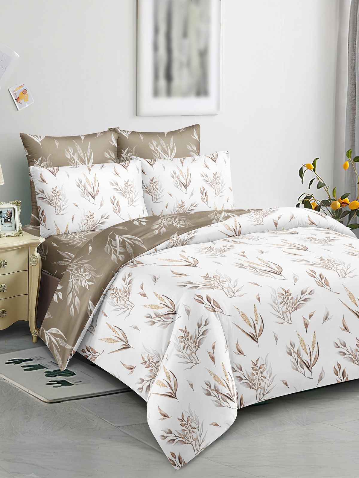 BSB HOME 100% Cotton Feel Double Bed Bedsheet Set | 144 TC Soft & Breathable | Mint Green White Flower Print with 2 Pillow Covers | Wrinkle Free | for Bedroom (90 x 90 Inches)