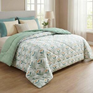 VAS COLLECTIONS Cloud Cotton Reversible AC Comforter for Double Bed | Super Soft 220 GSM Quilt/Duvet/Dohar | Lightweight All-Season Comforter | 88 x 90 Inches (1 Piece) (Sea Green, Orange)