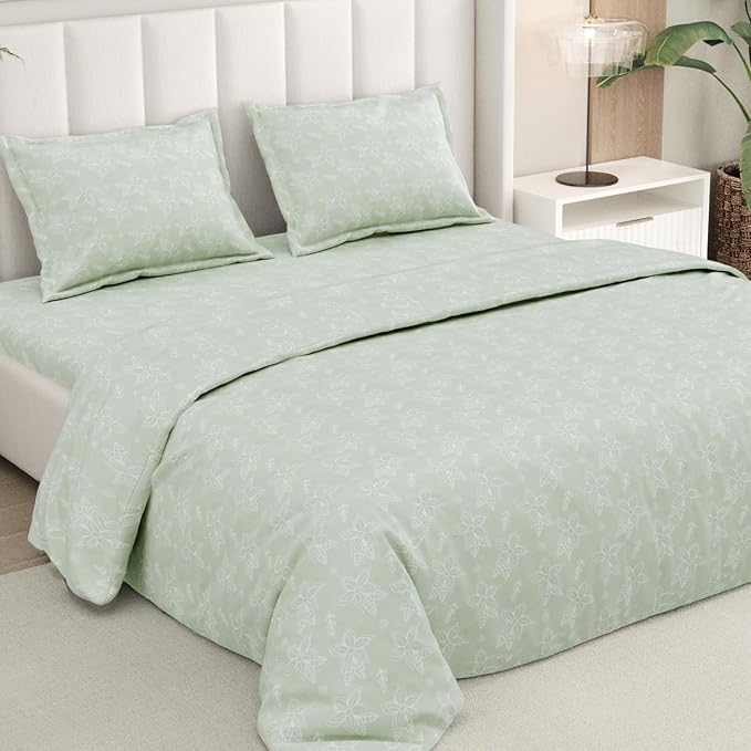 BSB HOME® Glace Cotton 160 TC Big Flower Printed Double Bedsheets with 2 King Size Pillow Cover, (90X90 Inches, 7.5 x 7.5 Feet, Blue & White Leaf) Visit the BSB HOME Store