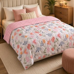 Home Stylish 280 TC Floral Print Ezyption Cotton 1 Single Bedsheet with 1 Pillow Cover Cream